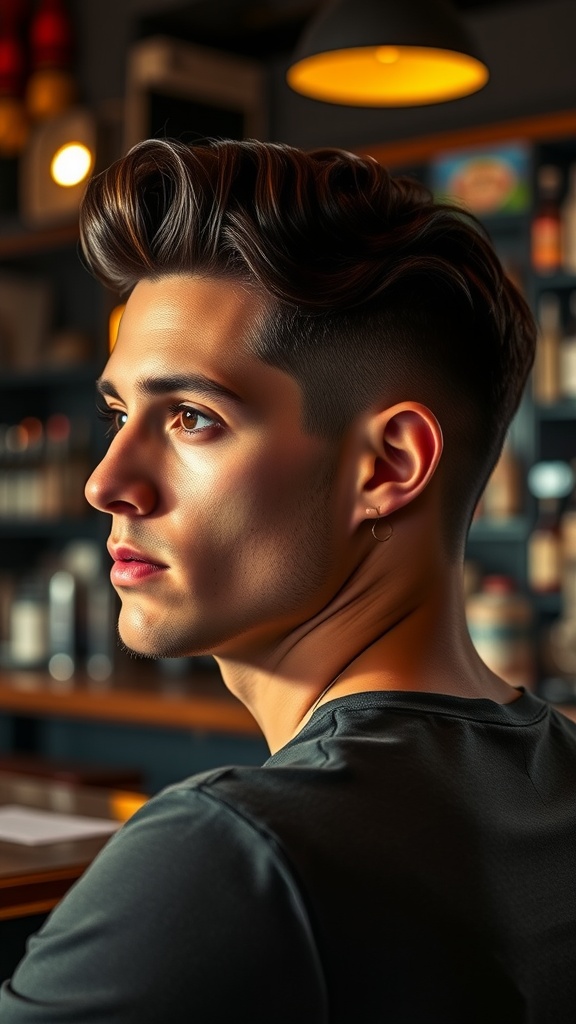 Young man with curly finger waves hairstyle, showcasing a stylish and polished look.