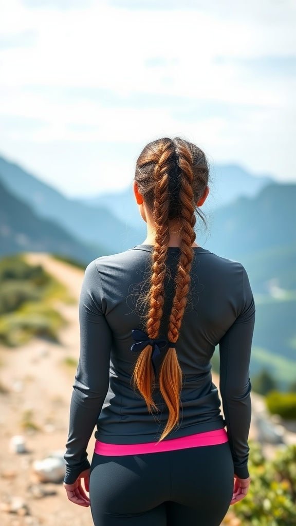 A woman with double Dutch braids enjoying a scenic outdoor view