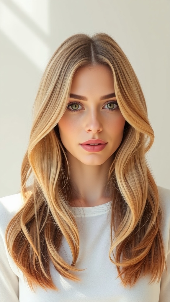 A woman with medium length hair styled in face-framing layers, showcasing soft waves and a fresh look.