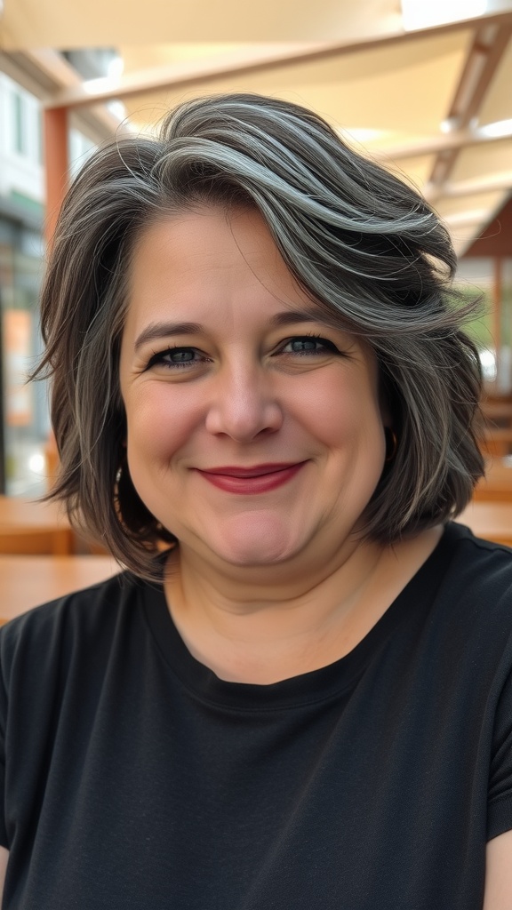 A woman with a short tousled bob hairstyle and a warm smile.