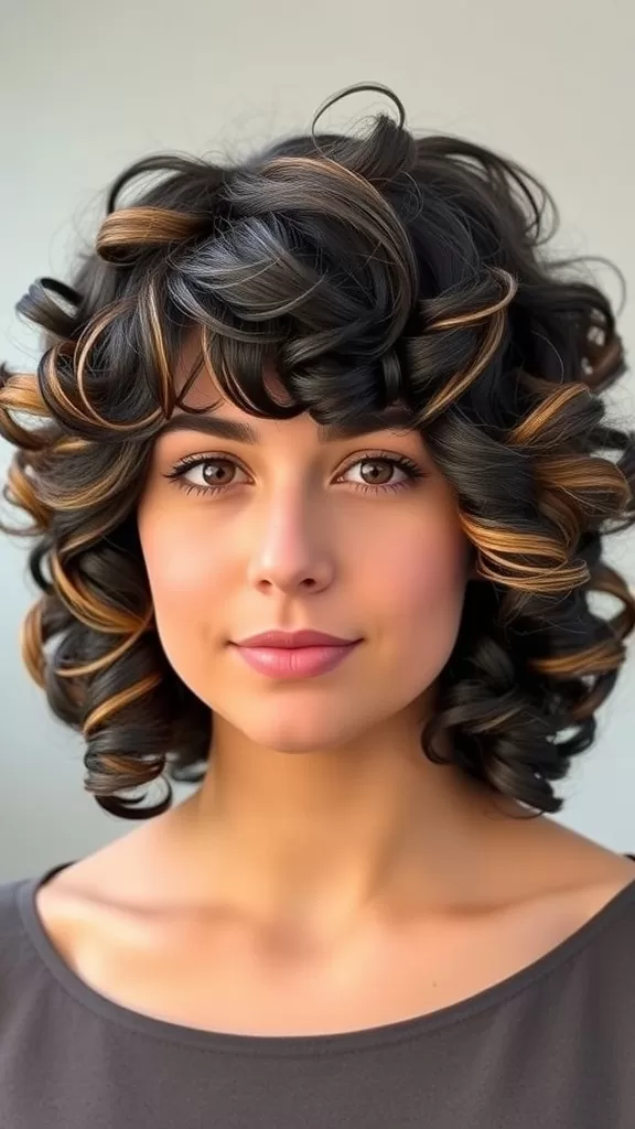 A woman with bouncy curls, showcasing a round face hairstyle