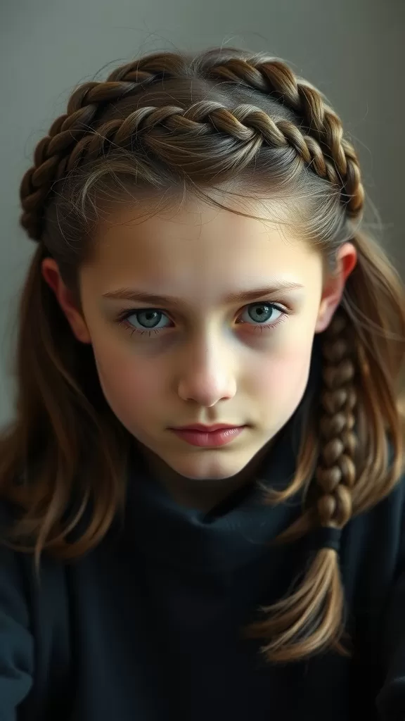A girl with a bubble crown braid hairstyle, showcasing a beautiful braided look.