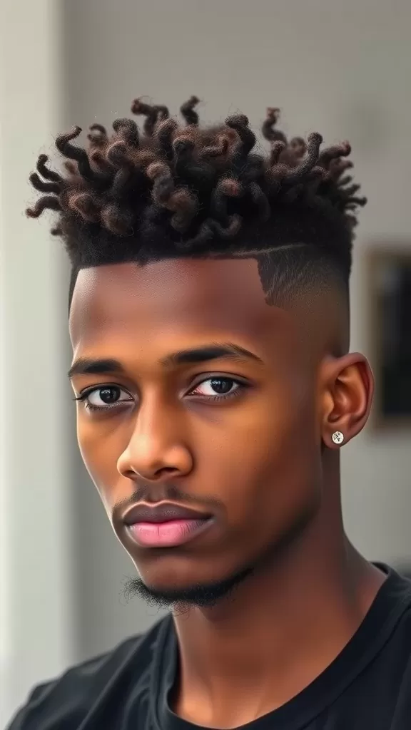 Man with a curly fade hairstyle and textured top