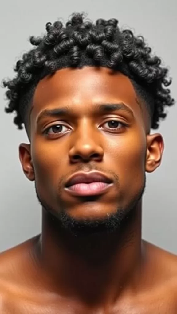 A man with curly hair styled in a mid fade with an undercut.