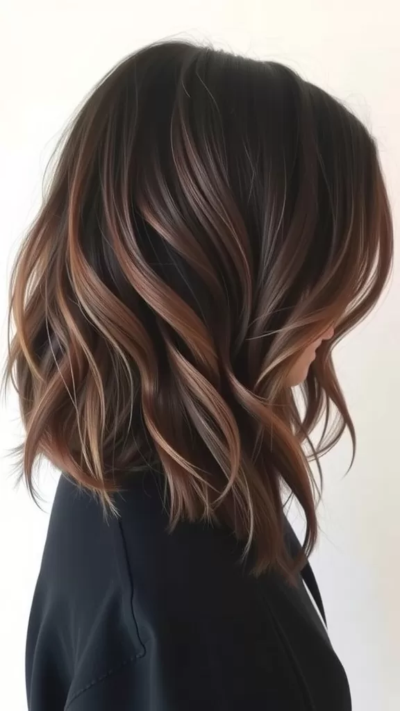 Long bob hairstyle with waves, perfect for round faces.