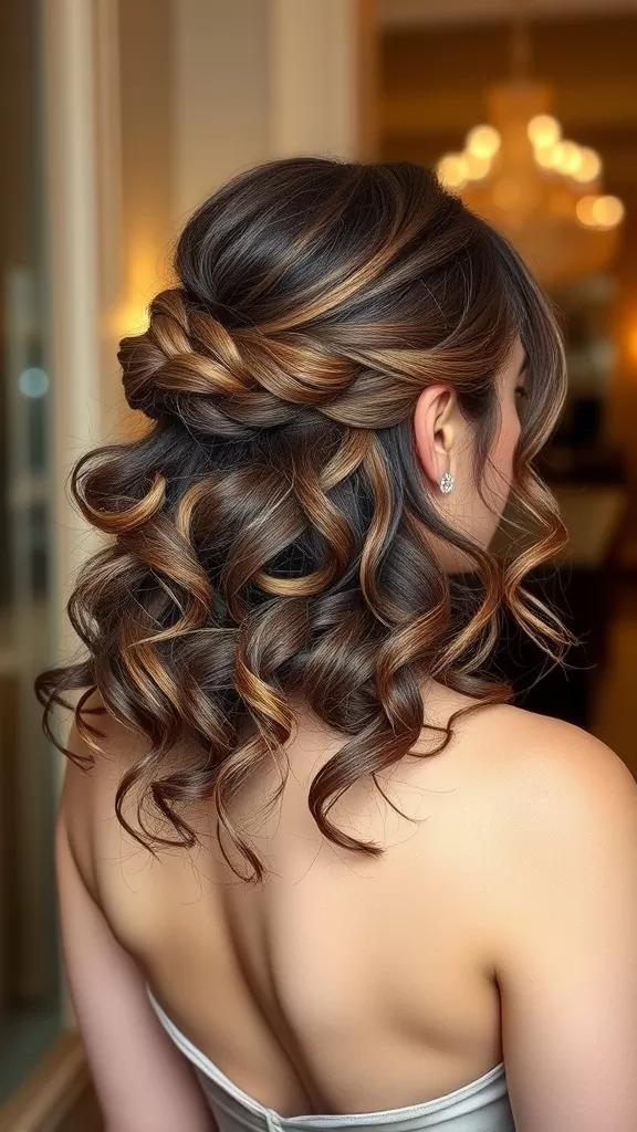 A woman with medium-length hair styled in pinned back twists and soft curls.