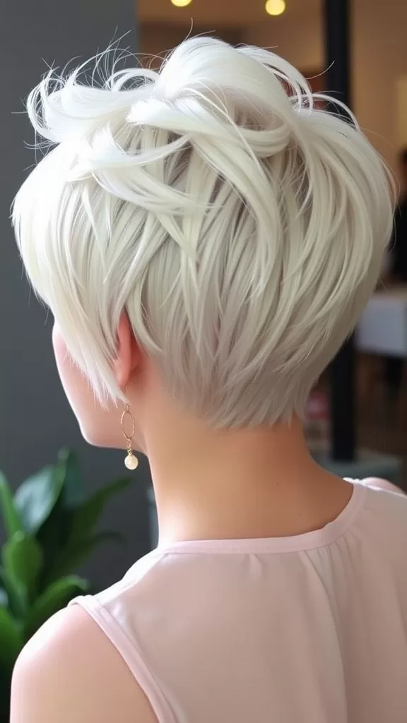 A stylish voluminous pixie haircut showcasing layers and a light color, ideal for women with round faces.
